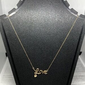 Gold over strling silver 925 vermeil "love" with heart charm pendant necklace